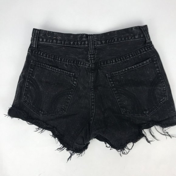 Hollister High Waisted Jean Short Shorts Black Denim Button Up Size 1 Waist 25 - Picture 4 of 5